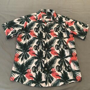 Design In Italy‎ Shirt Mens Large Pink Flamingo Hawaiian Short Sleeve Button